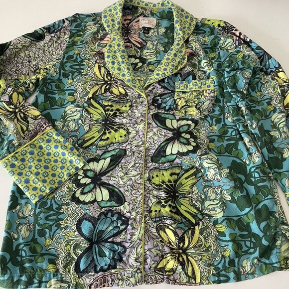 Alexandra Farmer Anthropologie Secret Garden Flannel Pajama Top XS Spring Green - Picture 1 of 11